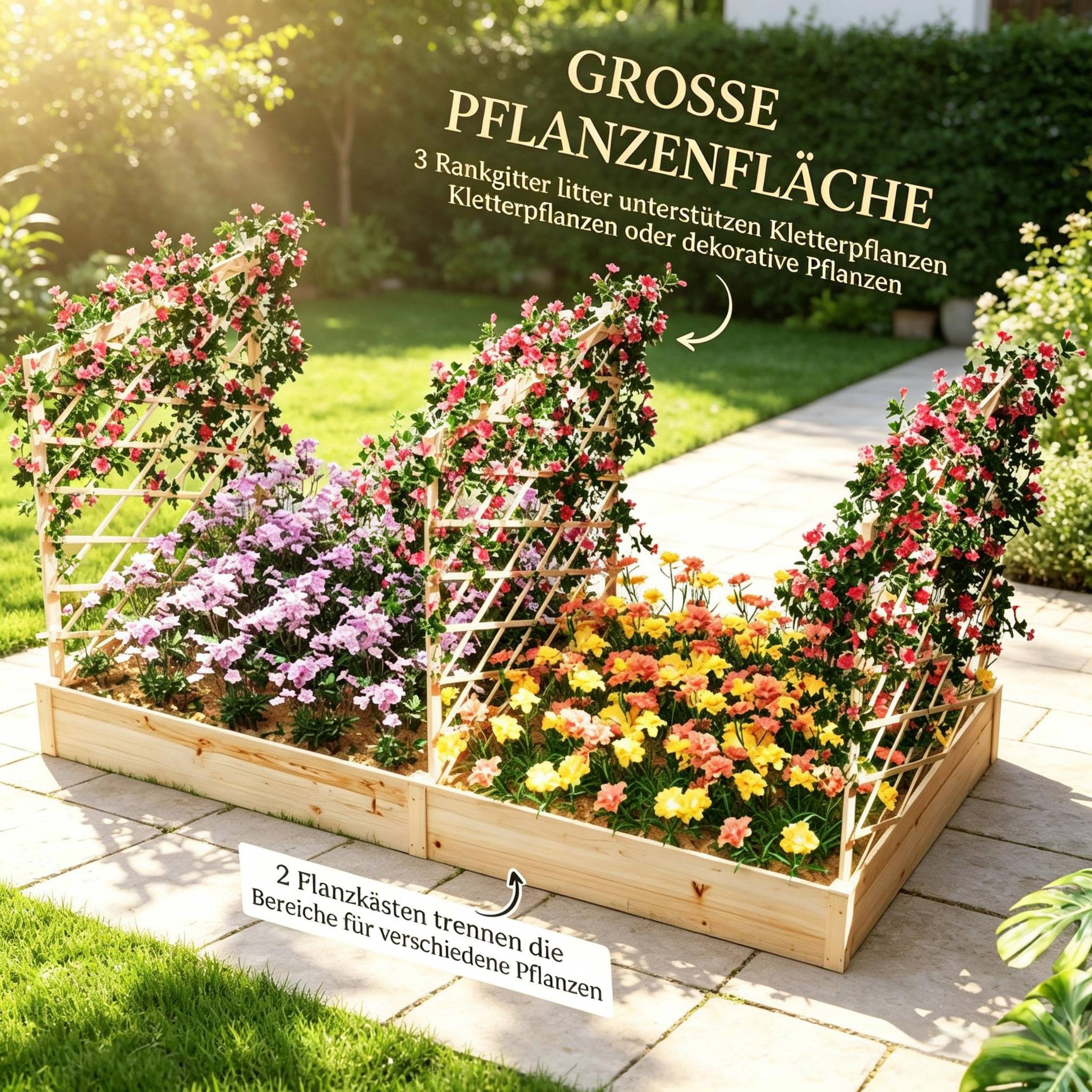 ComfortXL - Carré potager surélevé bois 222 x 114 x 109 cm avec 3 treillis modulables pour jardin terrasse et balcon - Image 7