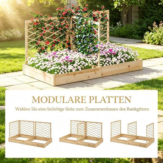ComfortXL - Carré potager surélevé bois 222 x 114 x 109 cm avec 3 treillis modulables pour jardin terrasse et balcon - Image 8