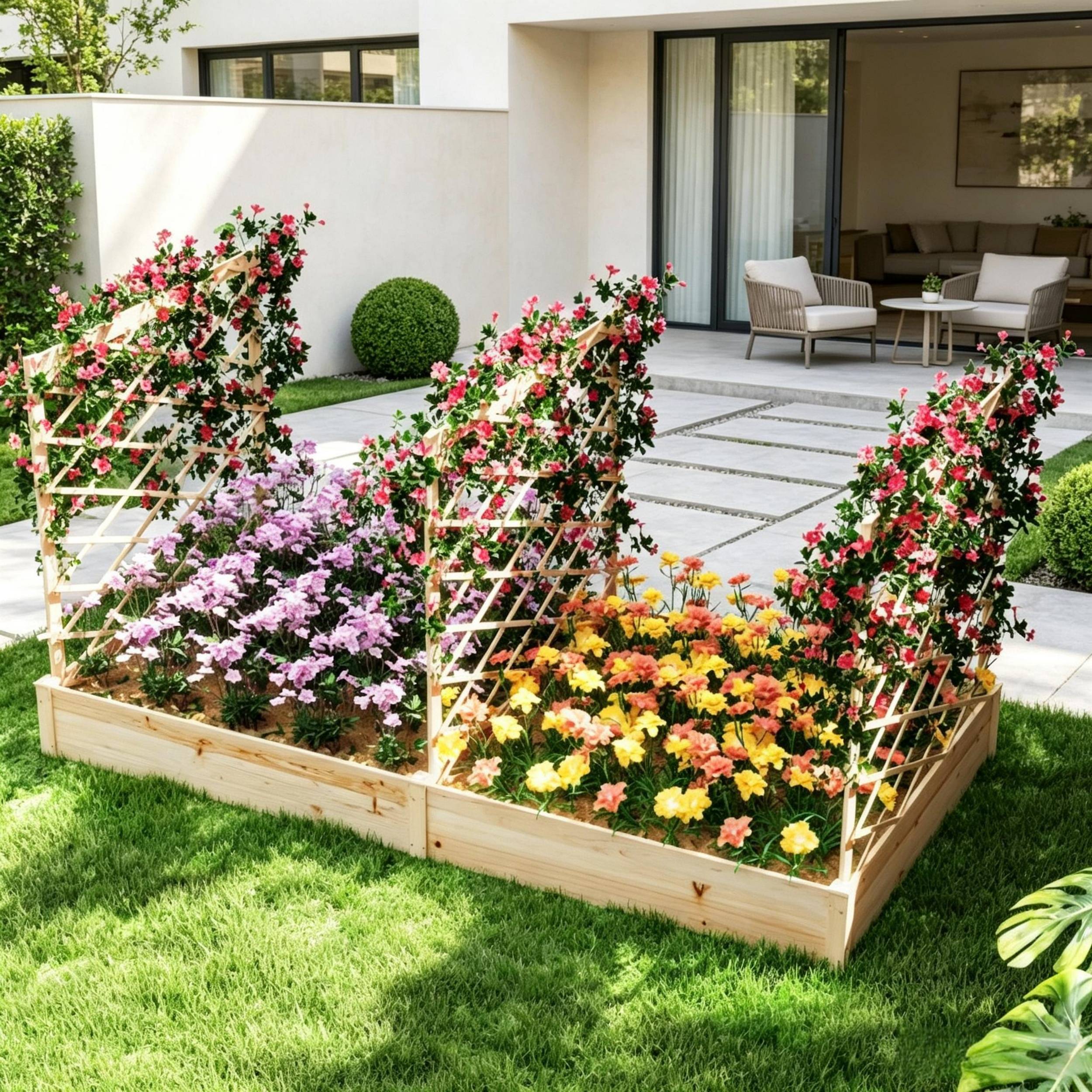 ComfortXL - Carré potager surélevé bois 222 x 114 x 109 cm avec 3 treillis modulables pour jardin terrasse et balcon - Image 4