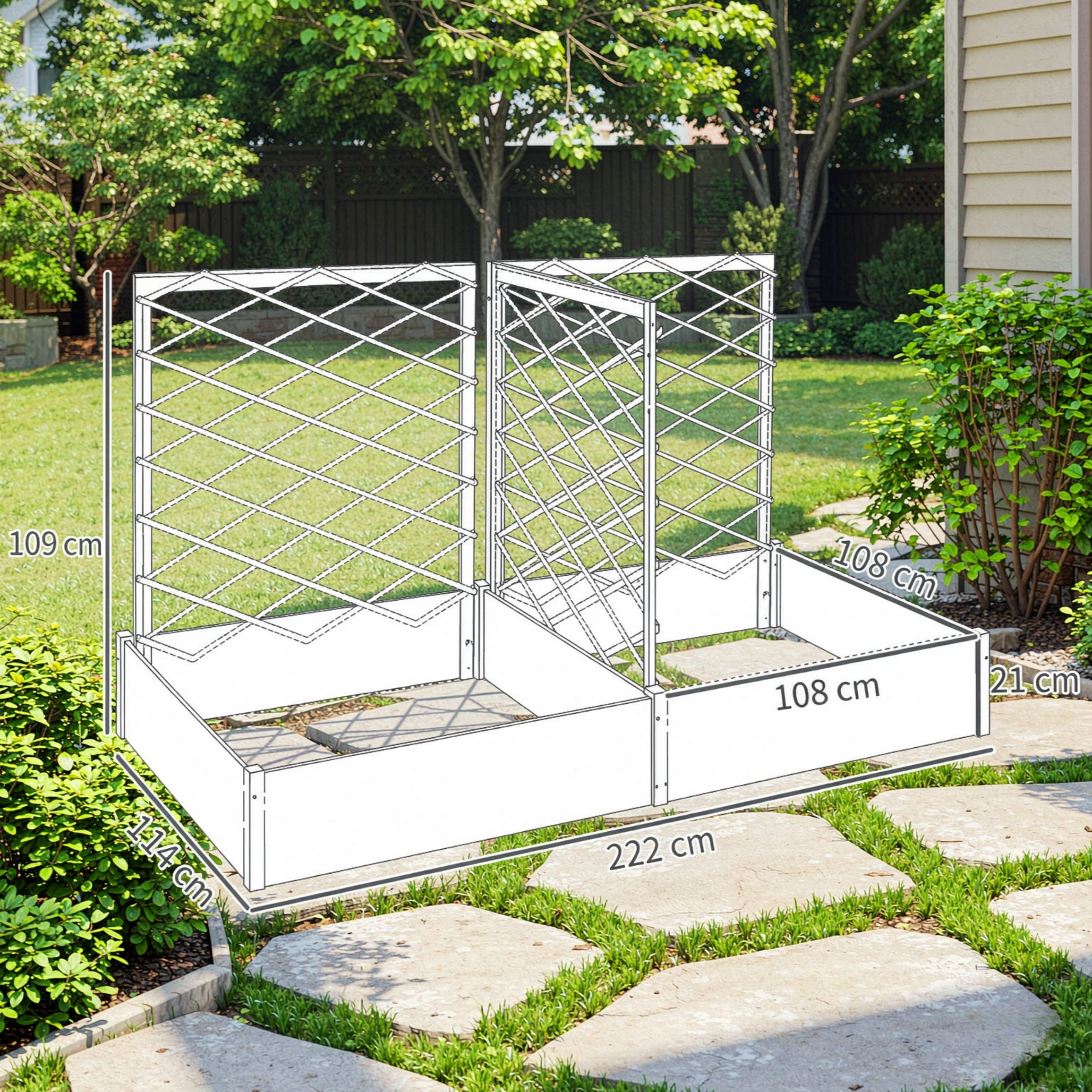ComfortXL - Carré potager surélevé bois 222 x 114 x 109 cm avec 3 treillis modulables pour jardin terrasse et balcon - Image 6