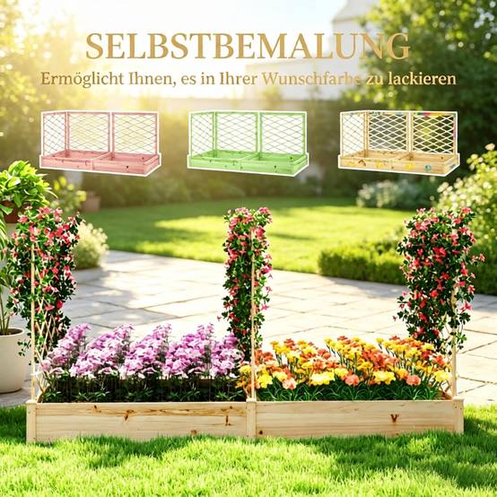 ComfortXL - Carré potager surélevé bois 222 x 114 x 109 cm avec 3 treillis modulables pour jardin terrasse et balcon - Image 2