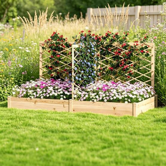 ComfortXL - Carré potager surélevé bois 222 x 114 x 109 cm avec 3 treillis modulables pour jardin terrasse et balcon - Image 3
