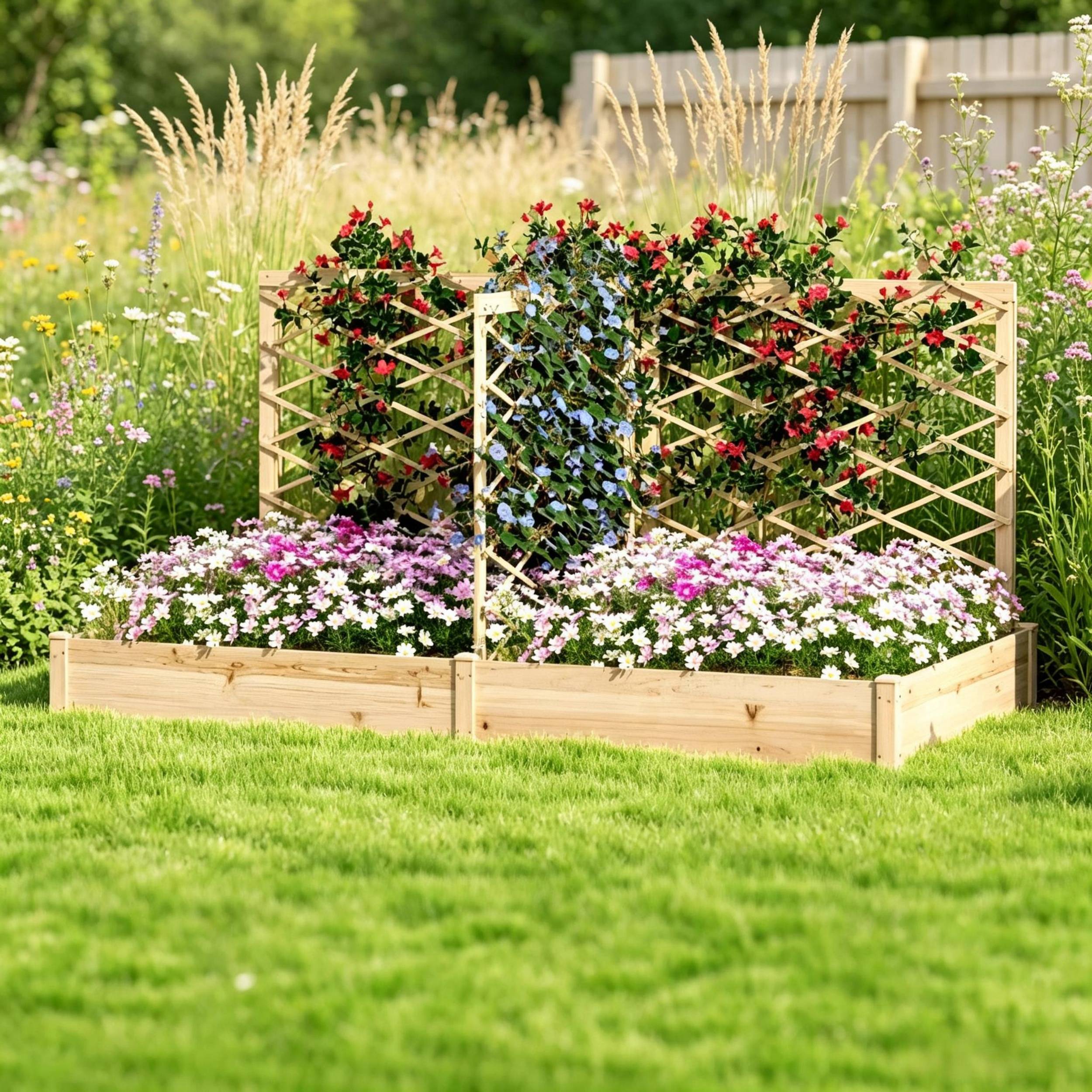 ComfortXL - Carré potager surélevé bois 222 x 114 x 109 cm avec 3 treillis modulables pour jardin terrasse et balcon - Image 3