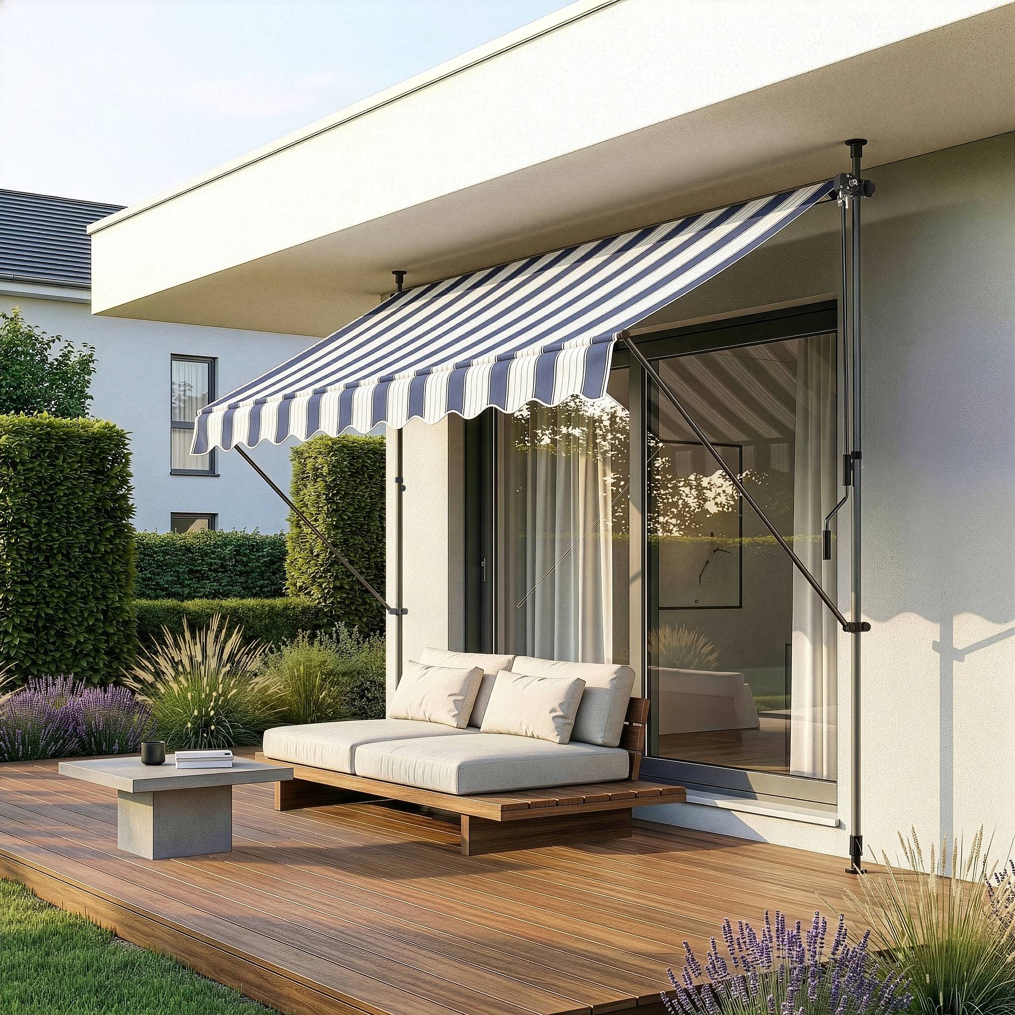 Pro.Tec - Store Banne Téléscopique Acier Polyester 350 x 120 x 220-309 cm Bleu Foncé Blanc [pro.tec] - Image 6