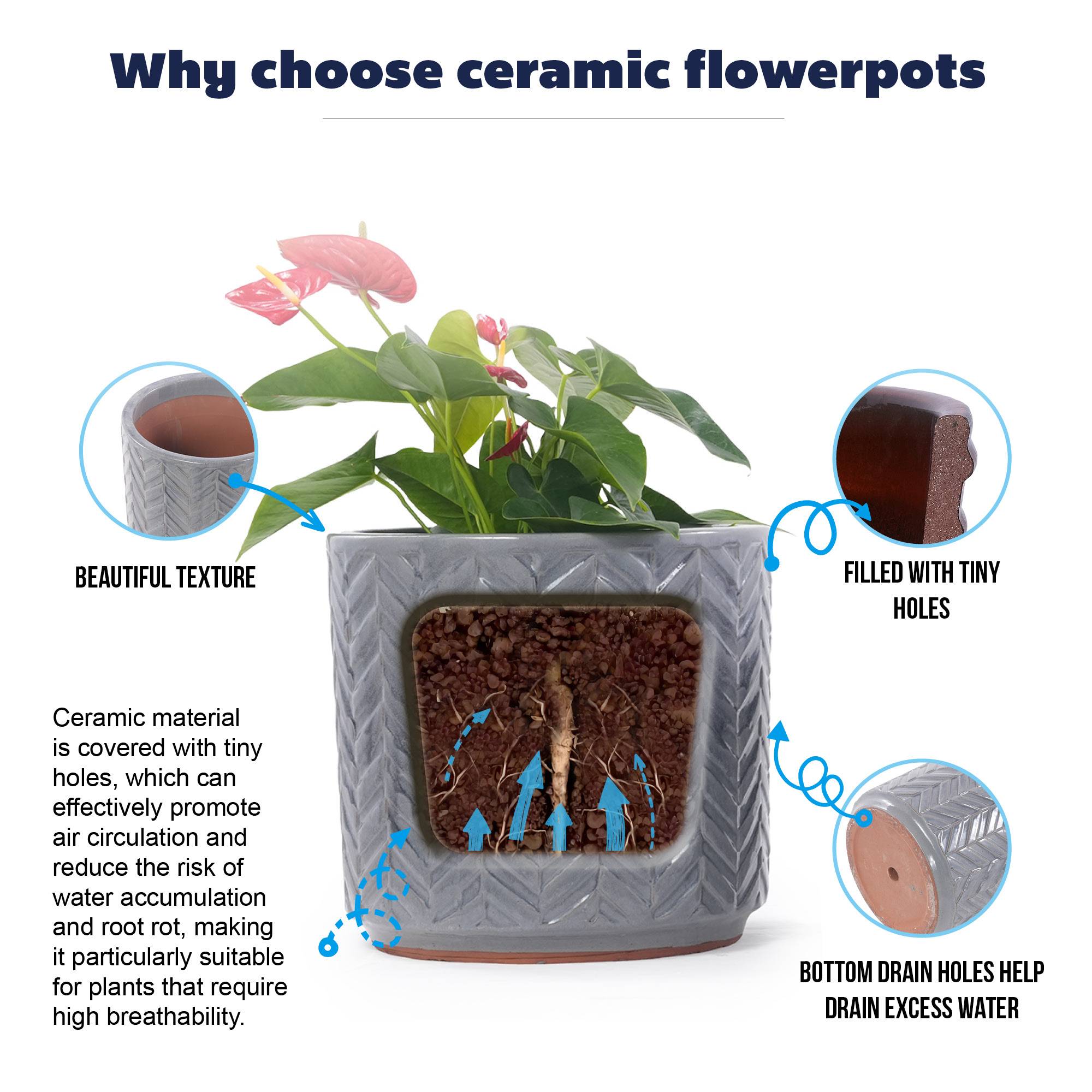 ComfortXL - Lot de 4 pots de fleurs en céramique Ø38/31,5/24,5/20 cm gris cendré intérieur extérieur avec drainage - Image 6