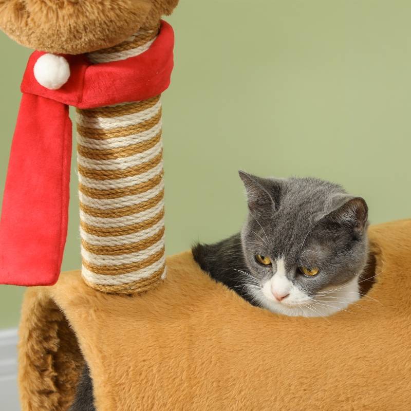 Arbre à Chat Design Cerf Peluche Griffoir Jute Tunnel et Balle Suspendue 98cm Brun - ComfortXL Pet Living - Image 7