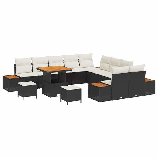 Ensemble Détente 13pcs Noir Résine & Bois – Salon Bas Modulaire pour Grand Jardin – ComfortXL Outdoor Living - Image 2