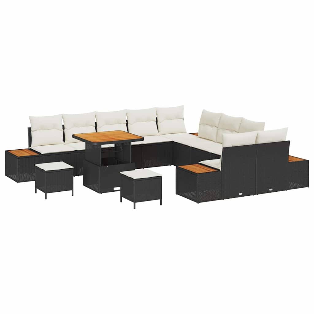 Ensemble Détente 13pcs Noir Résine & Bois – Salon Bas Modulaire pour Grand Jardin – ComfortXL Outdoor Living - Image 2
