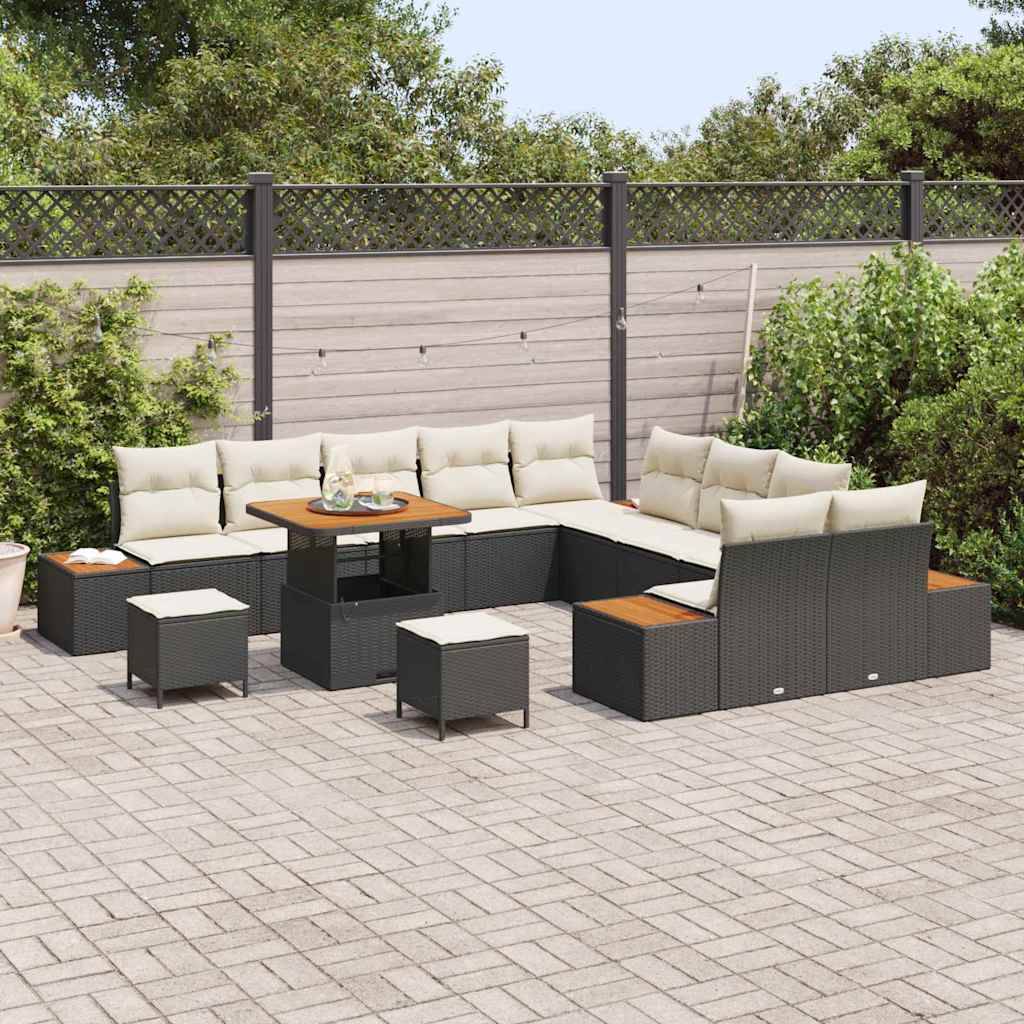 Ensemble Détente 13pcs Noir Résine & Bois – Salon Bas Modulaire pour Grand Jardin – ComfortXL Outdoor Living - Image 3