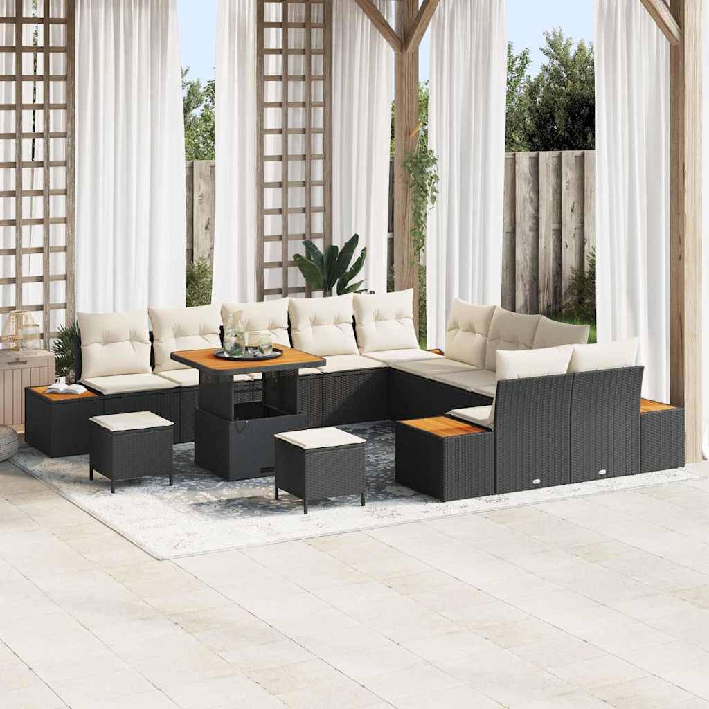 Ensemble Détente 13pcs Noir Résine & Bois – Salon Bas Modulaire pour Grand Jardin – ComfortXL Outdoor Living - Image 1