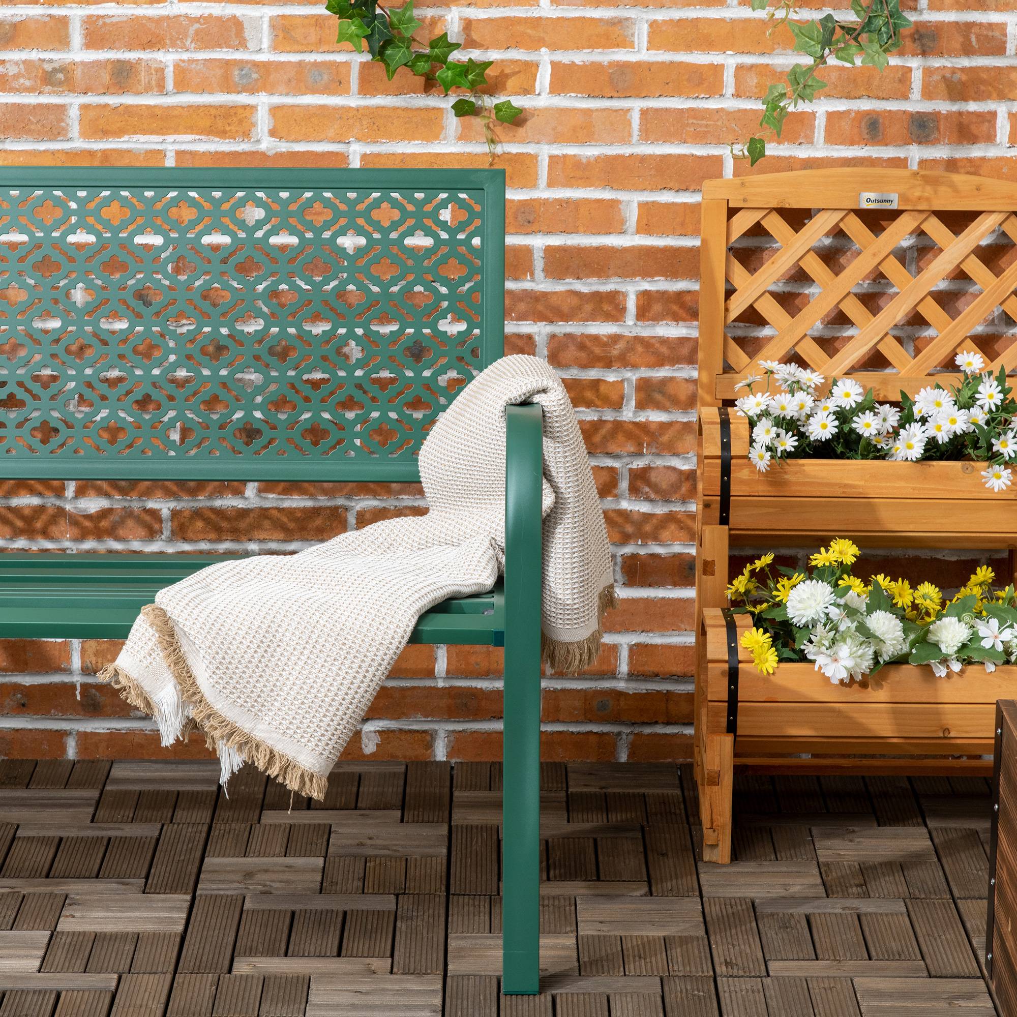 Banc de jardin en métal, 2 places, résistant aux intempéries, 127 cm x 63 cm x 83 cm, vert - Image 9