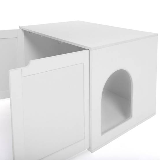 Maison de toilette chat cache-litière avec doubles portes blanc - Image 6