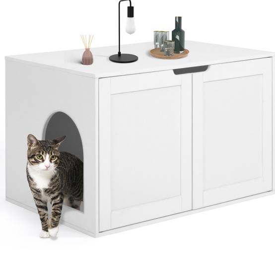Maison de toilette chat cache-litière avec doubles portes blanc - Image 2