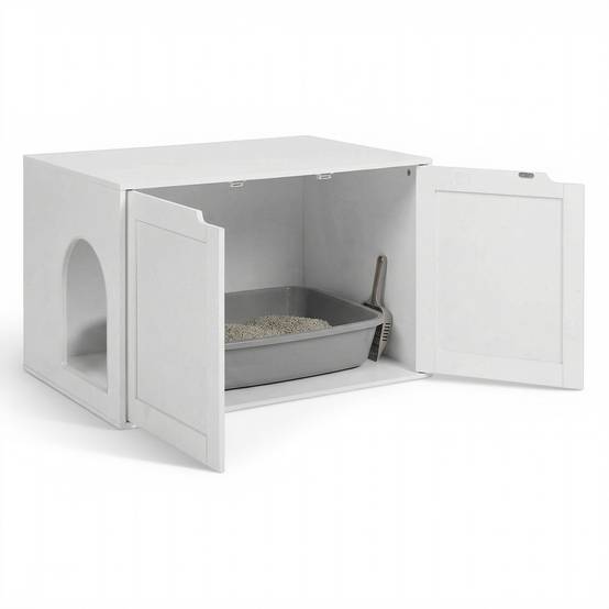 Maison de toilette chat cache-litière avec doubles portes blanc - Image 5