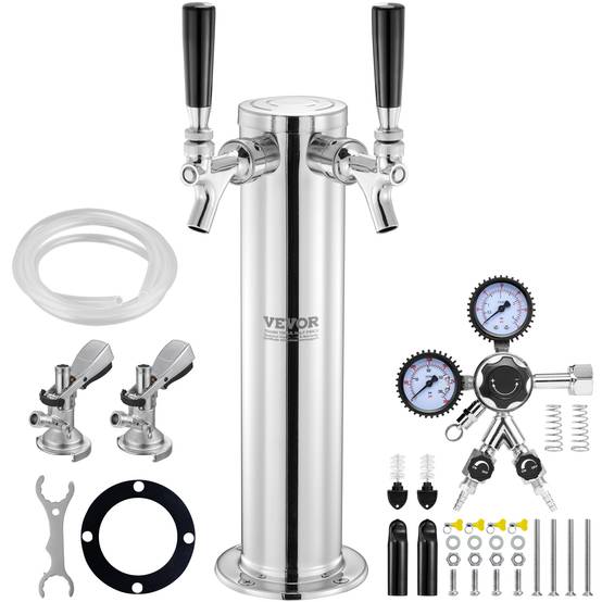 VEVOR Kit colonne bière 2 robinets, inox, régulateur double jauge. Coupleur système A, bar. - Image 1