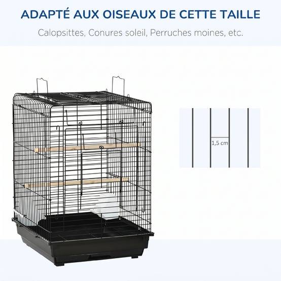 Cage à oiseaux métal noir 40 x 40 x 59 cm - PANGIVO - Image 6