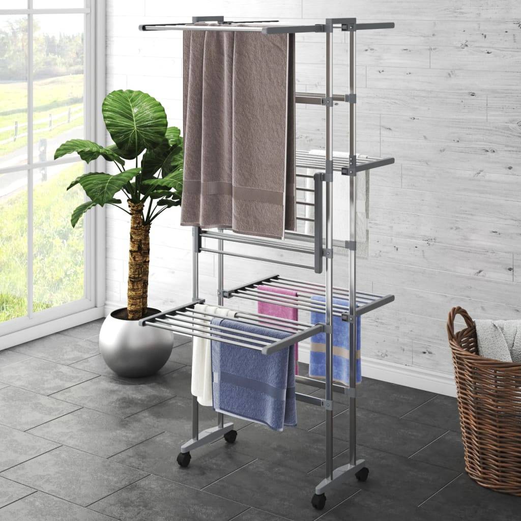 Autre - Étagère à linge à 3 niveaux avec roues Argenté 60x70x129 cm - Image 1