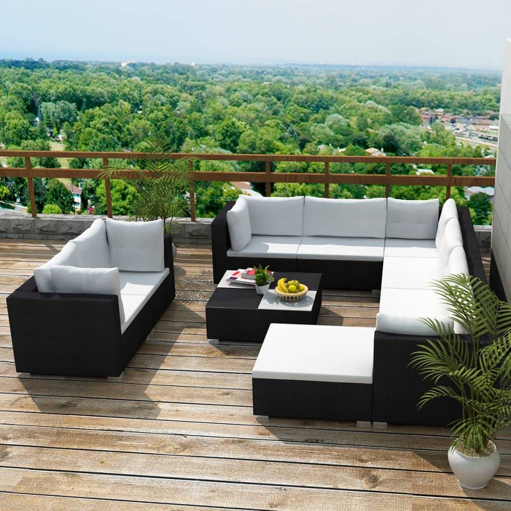 Vidaxl - Salon de jardin 10 pcs avec coussins Résine tressée Noir vidaXL 41876 - Image 1