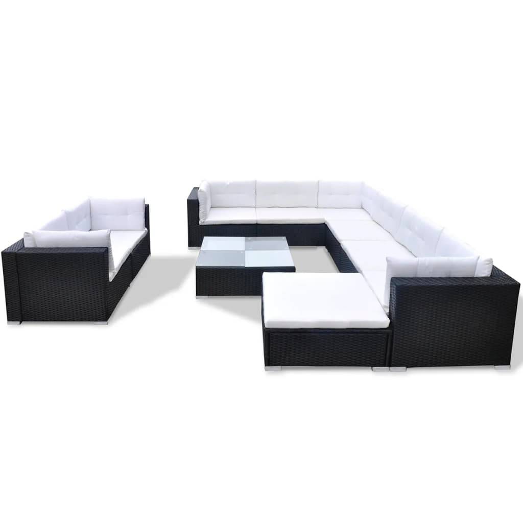 Vidaxl - Salon de jardin 10 pcs avec coussins Résine tressée Noir vidaXL 41876 - Image 2