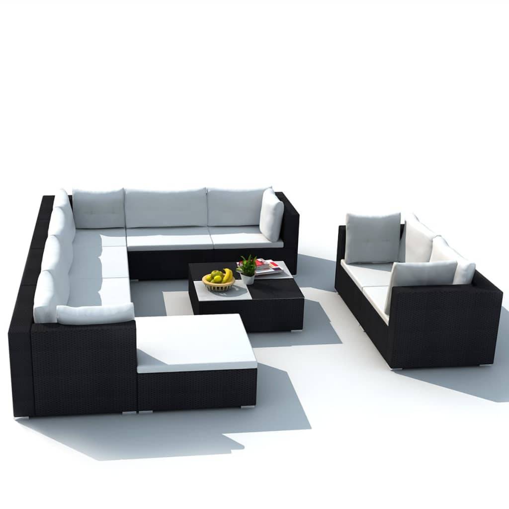 Vidaxl - Salon de jardin 10 pcs avec coussins Résine tressée Noir vidaXL 41876 - Image 5