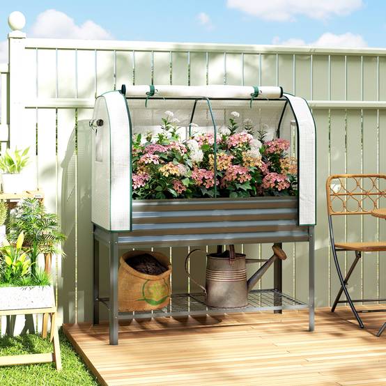 Potager sur pied avec serre acier galvanisé gris 120 x 55 x 140 cm - PANGIVO - Image 4
