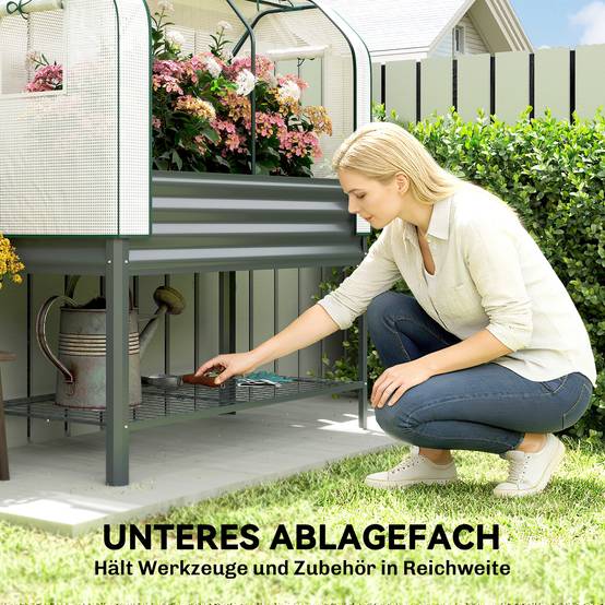 Potager sur pied avec serre acier galvanisé gris 120 x 55 x 140 cm - PANGIVO - Image 9