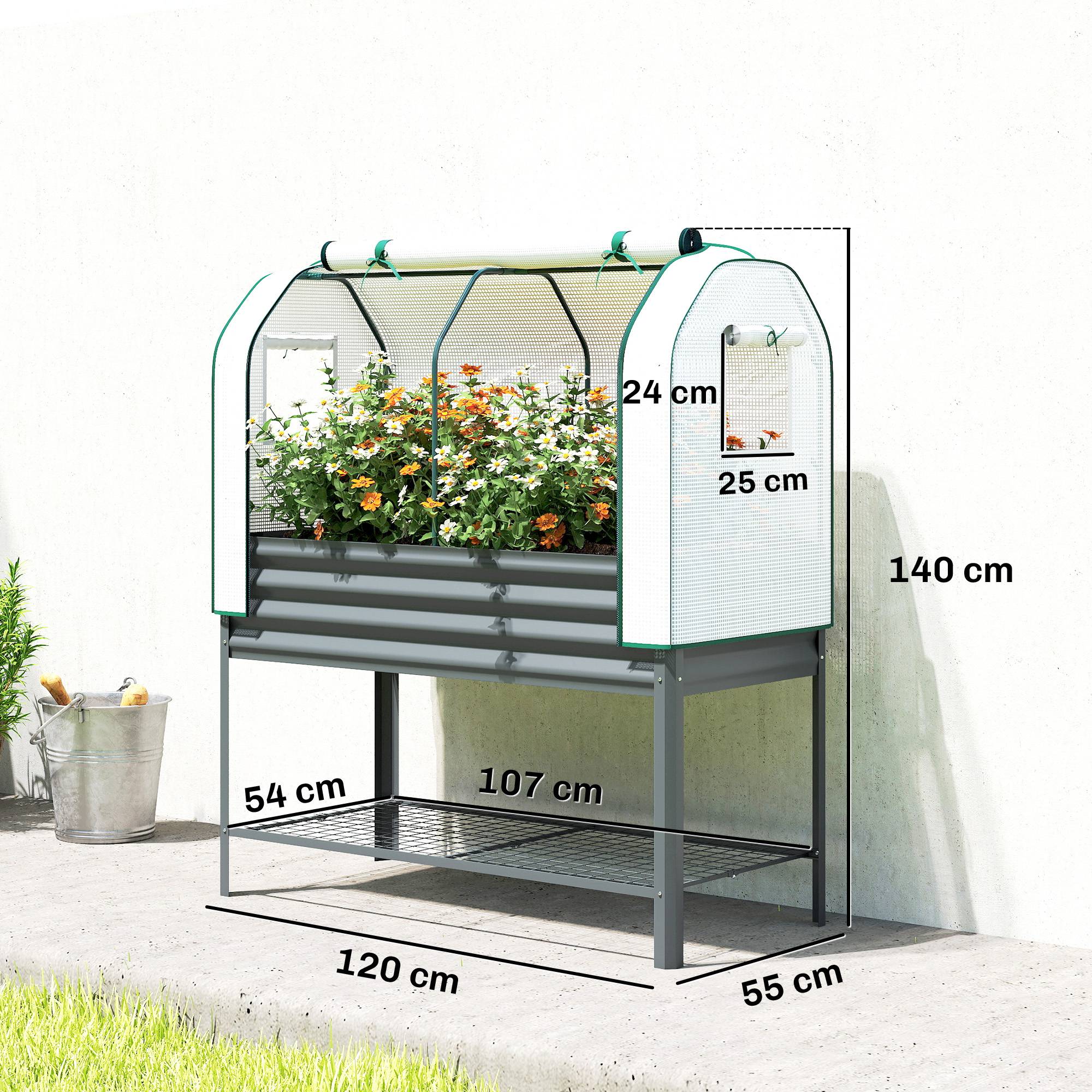 Potager sur pied avec serre acier galvanisé gris 120 x 55 x 140 cm - PANGIVO - Image 5