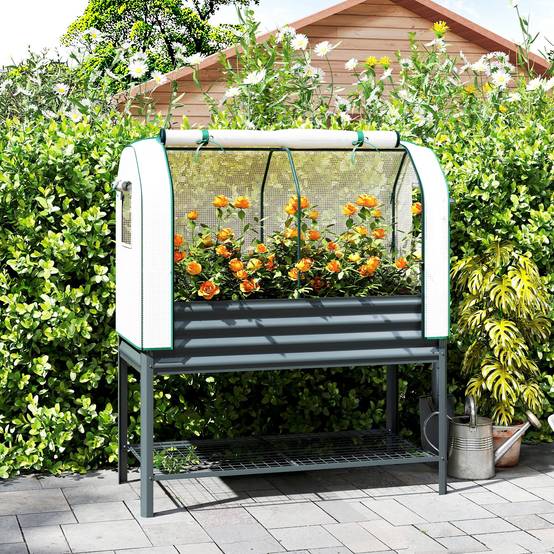 Potager sur pied avec serre acier galvanisé gris 120 x 55 x 140 cm - PANGIVO - Image 3