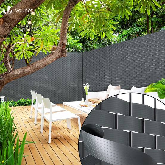 Kit de lamelles occultantes PVC brise vue 75m x 4.7cm avec 150 clips Gris - Image 2