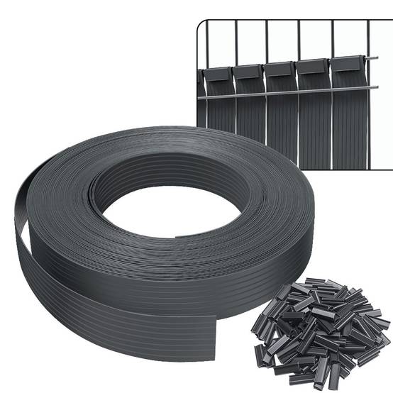 Kit de lamelles occultantes PVC brise vue 75m x 4.7cm avec 150 clips Gris - Image 1