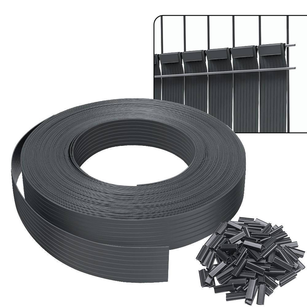 Kit de lamelles occultantes PVC brise vue 75m x 4.7cm avec 150 clips Gris - Image 1