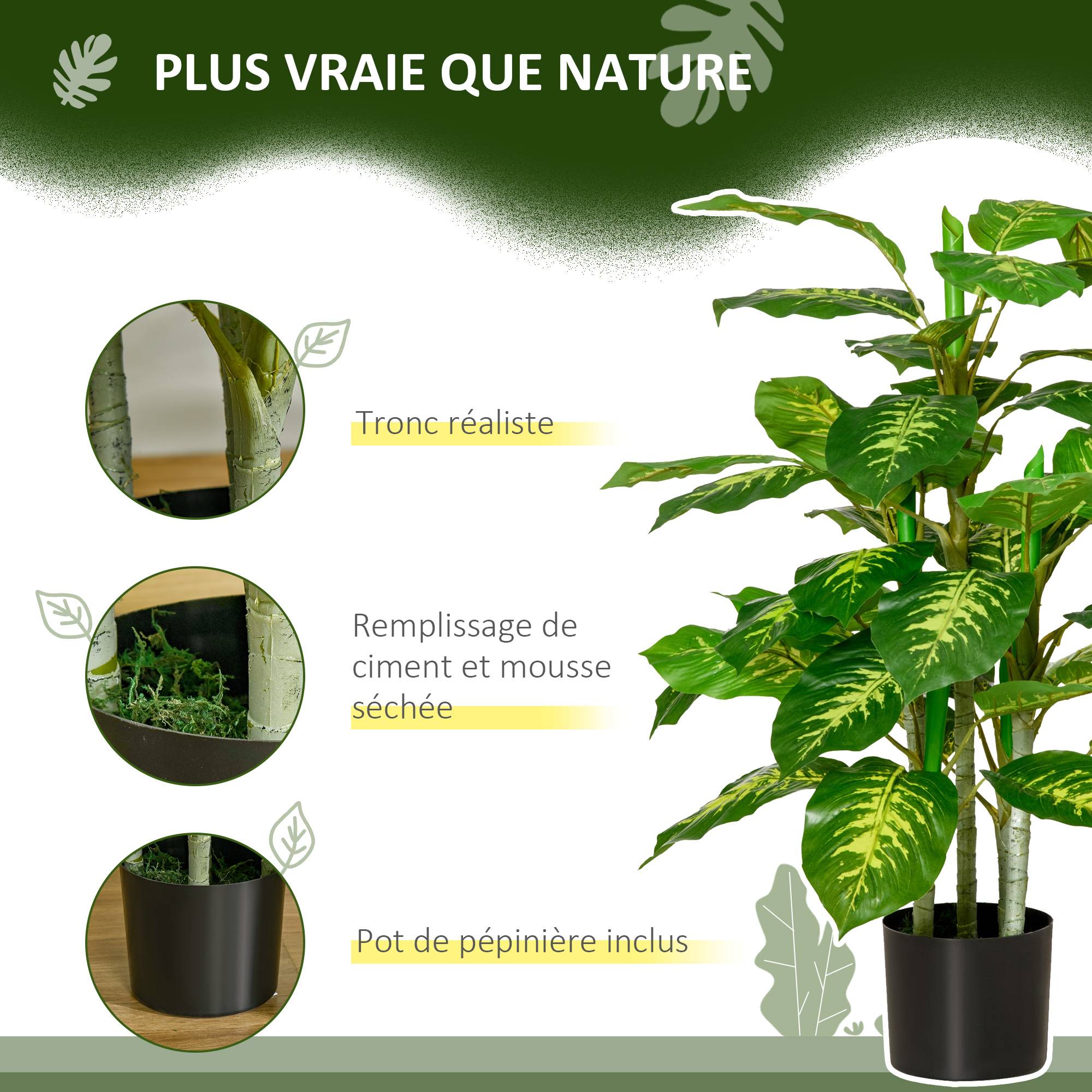Plante artificielle calathea hauteur 95 cm pot ciment - intérieur - Image 7