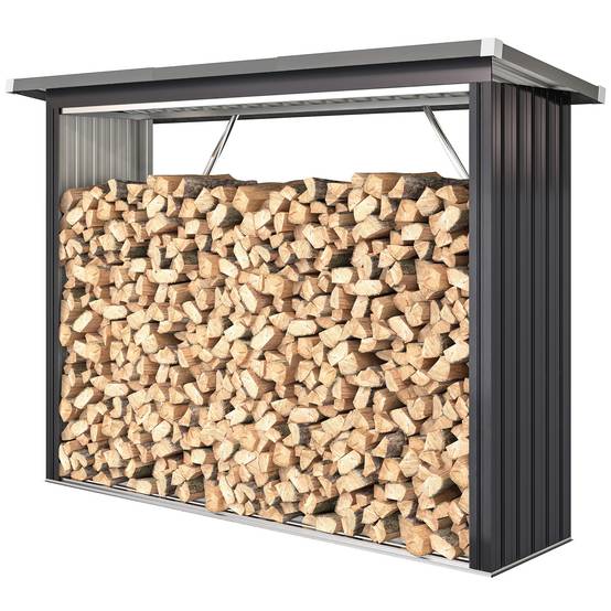 Abri bûches acier galvanisé extérieur stockage bois toit incliné 213x66x150cm gris foncé - ComfortXL Outdoor Living - Image 2