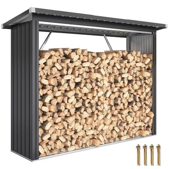 Abri bûches acier galvanisé extérieur stockage bois toit incliné 213x66x150cm gris foncé - ComfortXL Outdoor Living - Image 1
