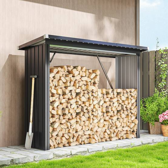 Abri bûches acier galvanisé extérieur stockage bois toit incliné 213x66x150cm gris foncé - ComfortXL Outdoor Living - Image 4