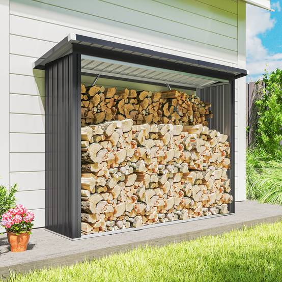 Abri bûches acier galvanisé extérieur stockage bois toit incliné 213x66x150cm gris foncé - ComfortXL Outdoor Living - Image 10