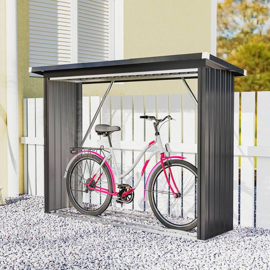 Abri bûches acier galvanisé extérieur stockage bois toit incliné 213x66x150cm gris foncé - ComfortXL Outdoor Living - Image 9
