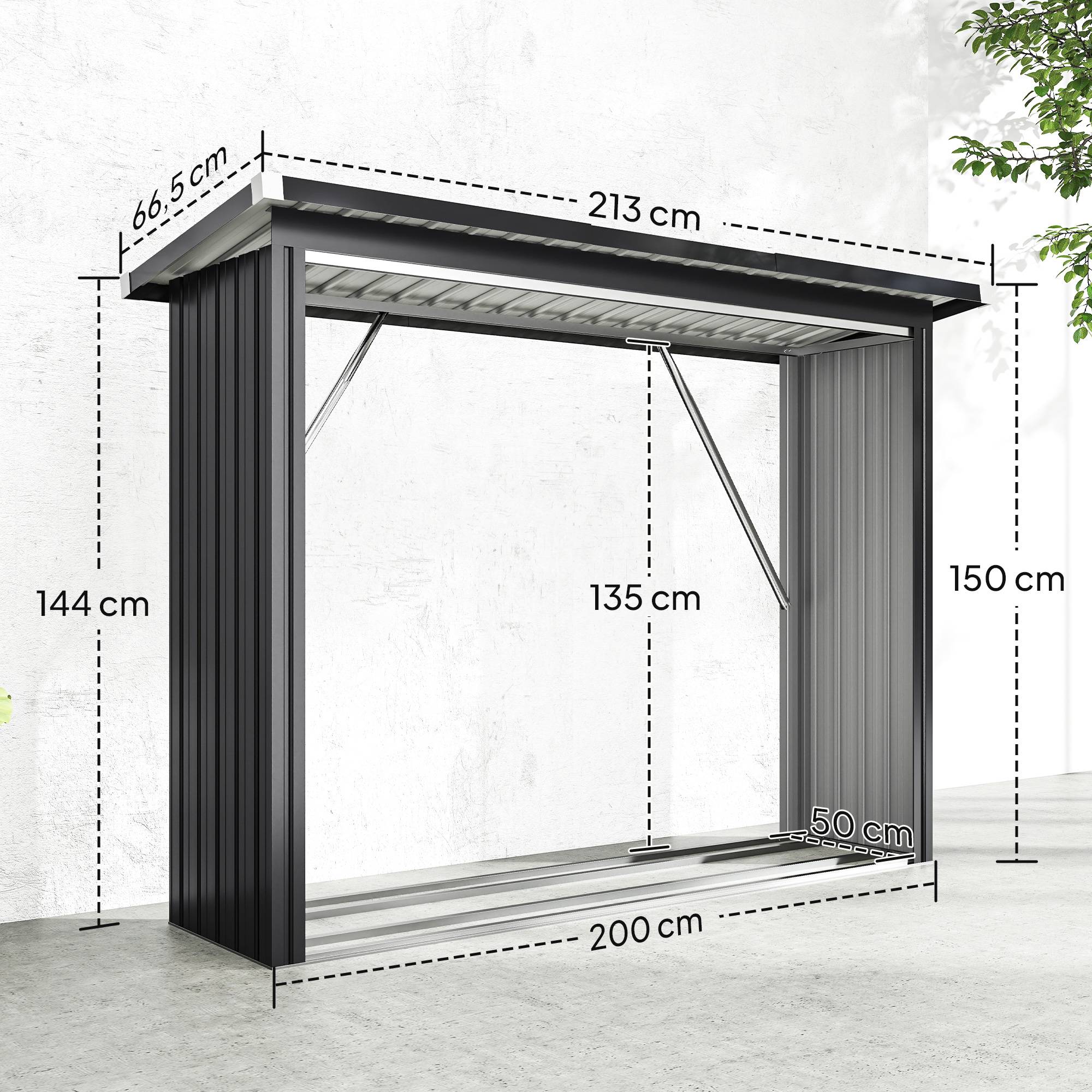 Abri bûches acier galvanisé extérieur stockage bois toit incliné 213x66x150cm gris foncé - ComfortXL Outdoor Living - Image 5