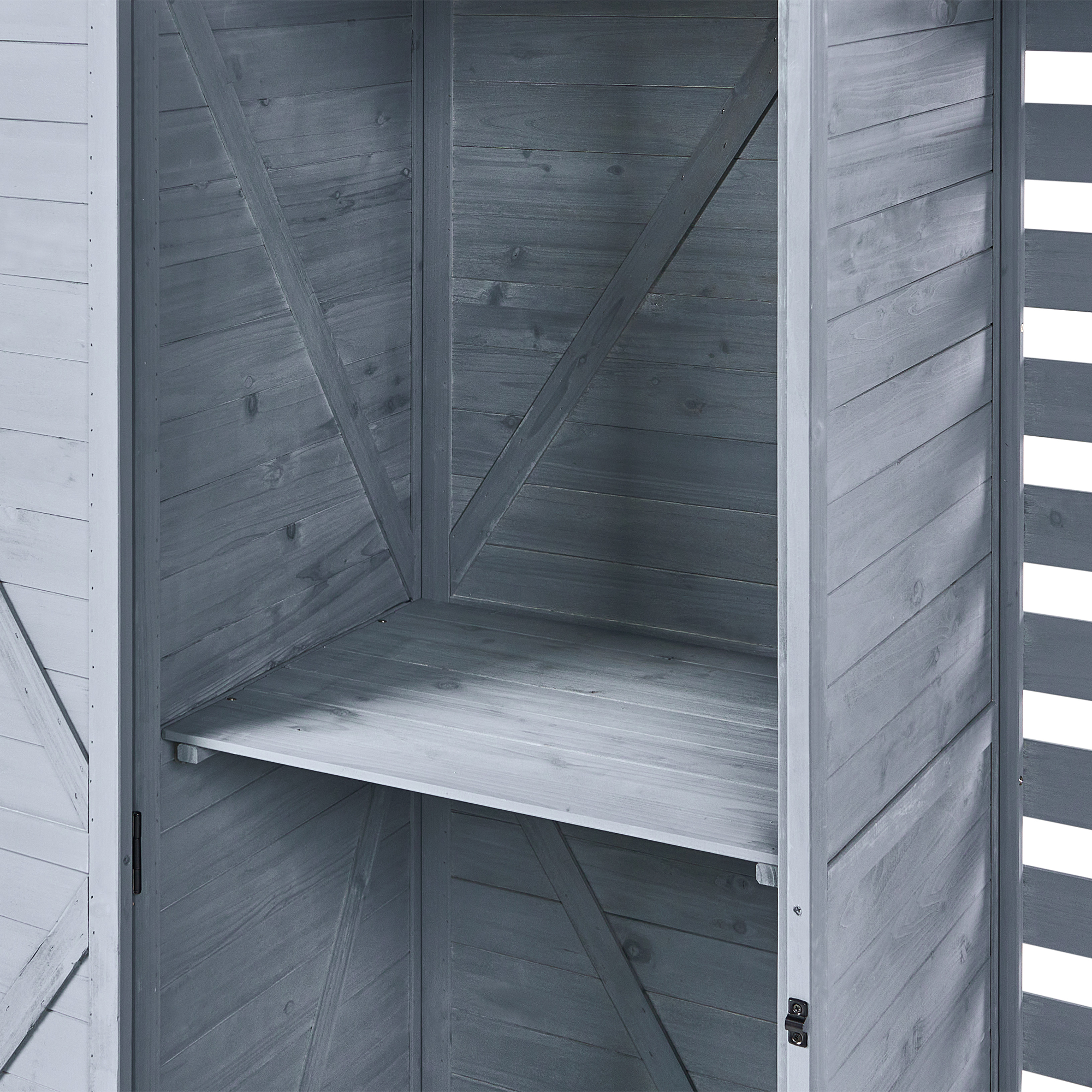 Abri de Jardin Gris en Bois de Sapin avec Toit en Asphalte avec Étagères et Portes à Loquet - Image 7