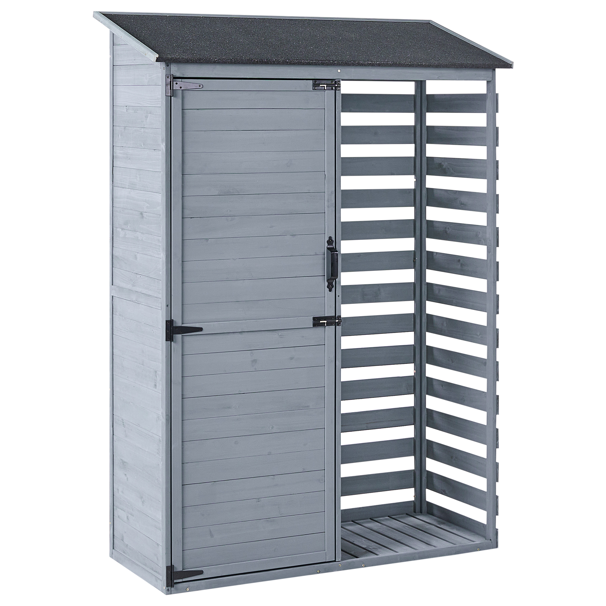 Abri de Jardin Gris en Bois de Sapin avec Toit en Asphalte avec Étagères et Portes à Loquet - Image 1