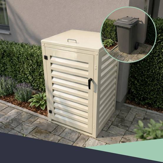 Cache Poubelle Extérieur Simple en Aluminium thermolaqué - Abri pour 1 conteneur 240 Litres – Crème RAL 1015 - Image 6