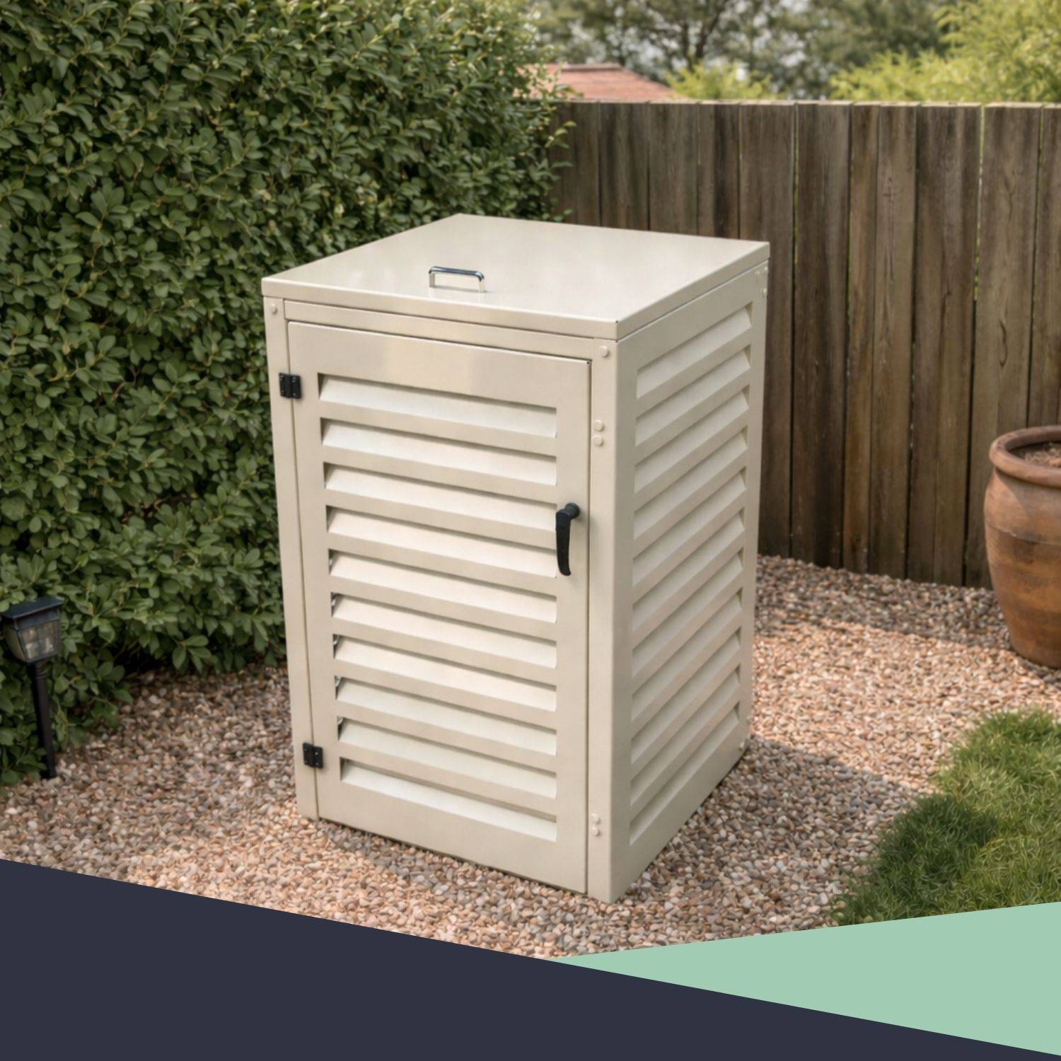 Cache Poubelle Extérieur Simple en Aluminium thermolaqué - Abri pour 1 conteneur 240 Litres – Crème RAL 1015 - Image 8