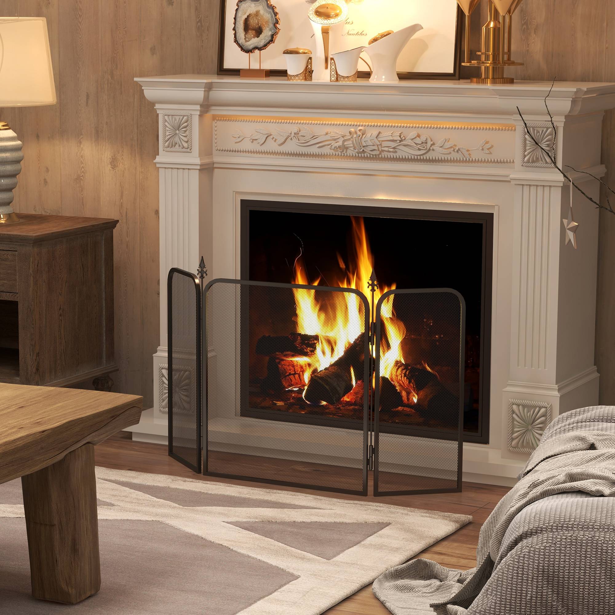 ComfortXL - Pare-feu de cheminée pliable 3 panneaux en métal design flèche pour salon Noir – ComfortXL Outdoor Living - Image 1