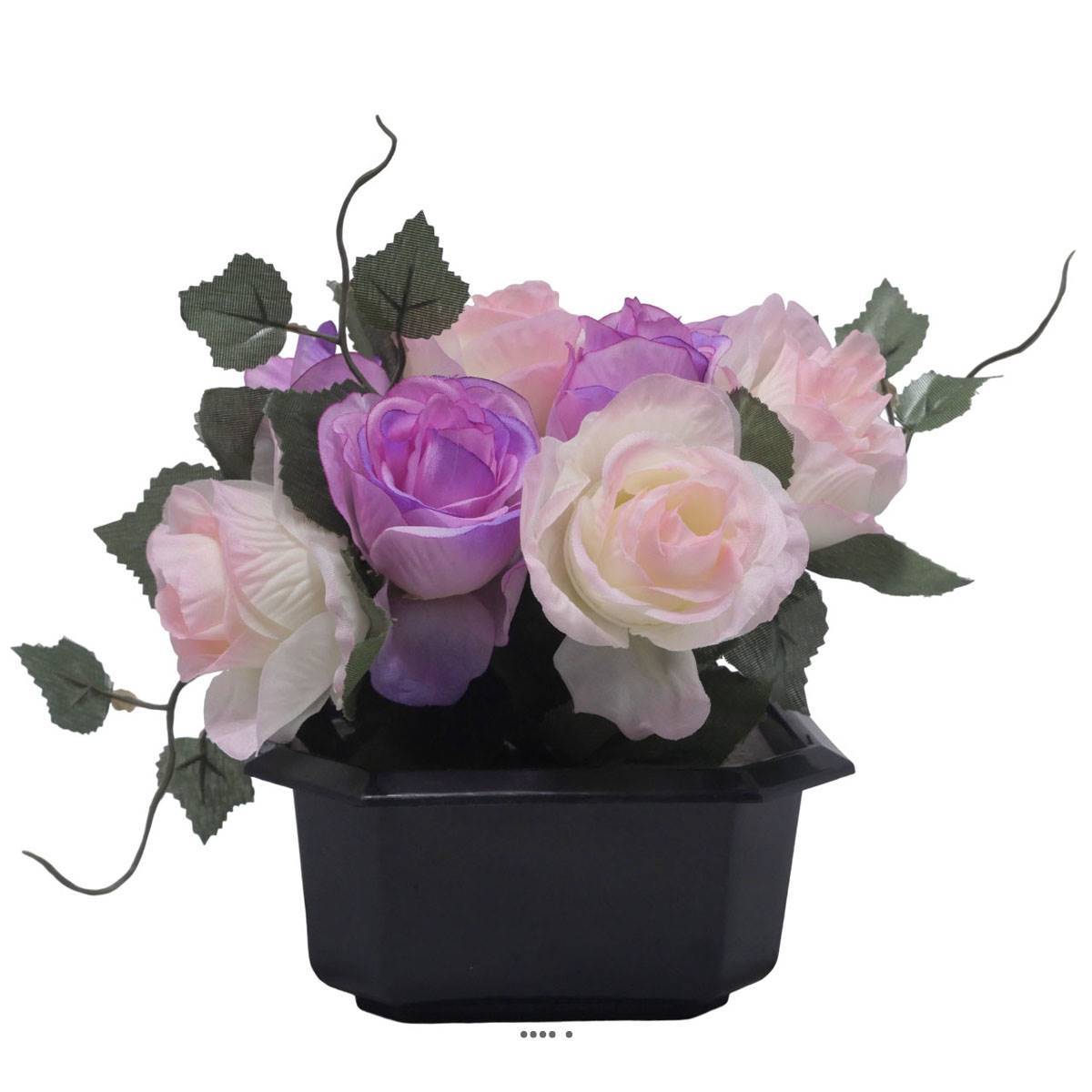Artificielles - Bac carré fleurs artificielles Rose et lierre Mauve violet pour la Toussaint - couleur: Mauve violet - Image 1