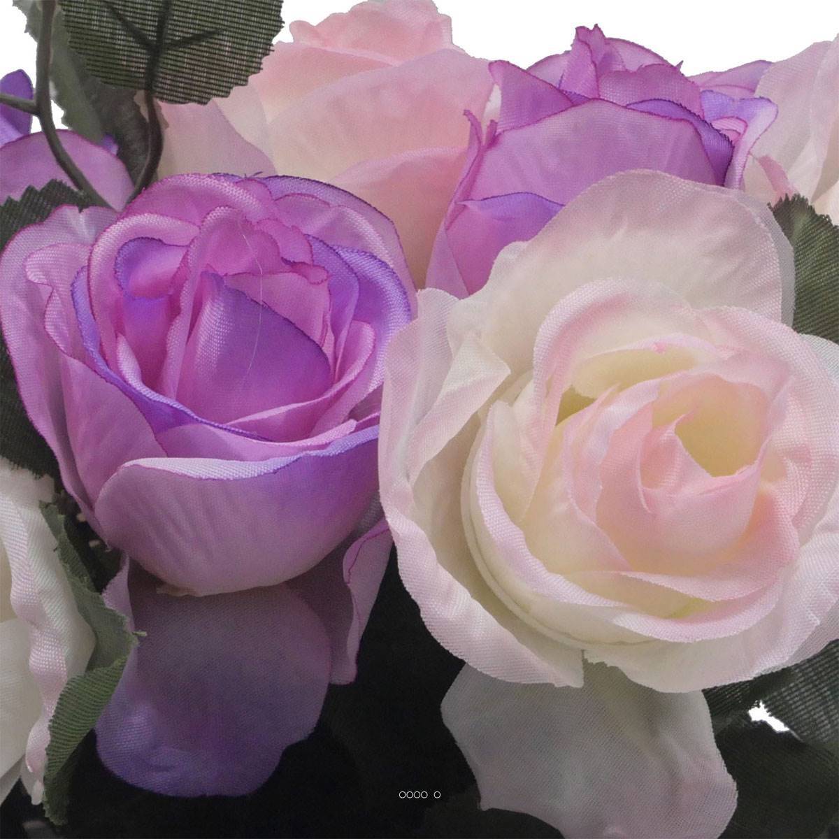 Artificielles - Bac carré fleurs artificielles Rose et lierre Mauve violet pour la Toussaint - couleur: Mauve violet - Image 3