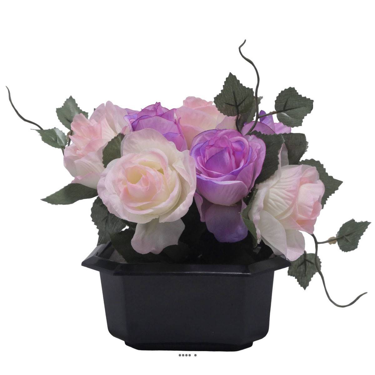 Artificielles - Bac carré fleurs artificielles Rose et lierre Mauve violet pour la Toussaint - couleur: Mauve violet - Image 2