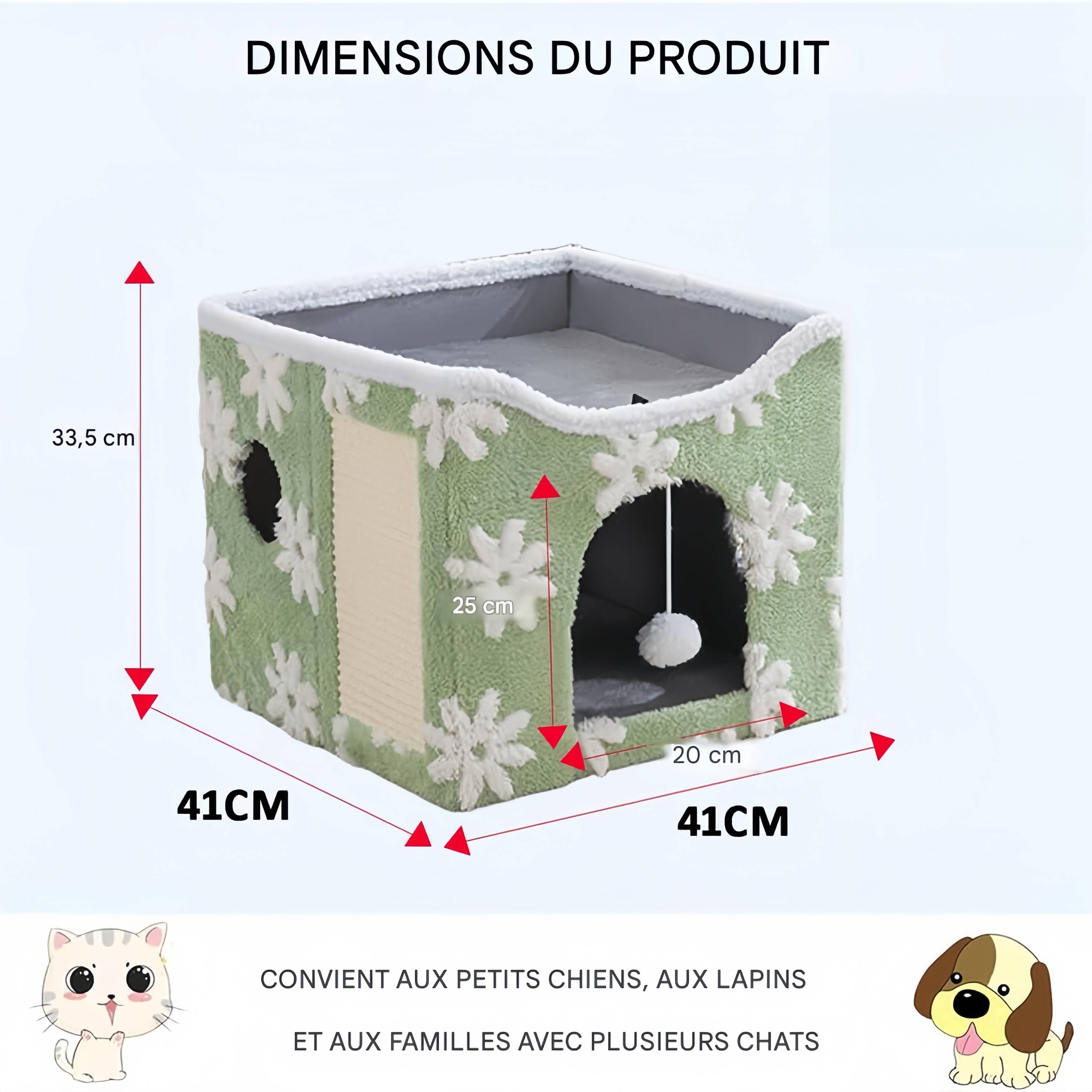Lit niche d'intérieur pour chat, 41x41x35 cm, coussin amovible lavable, avec aire de jeu Lytech - Image 4