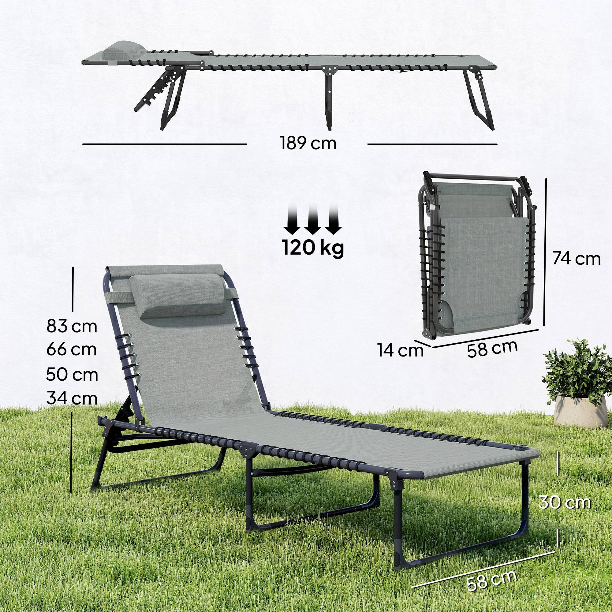 Outsunny - Bain de soleil pliable - Acier - 189x58x30cm - Gris - Outsunny - Image 3