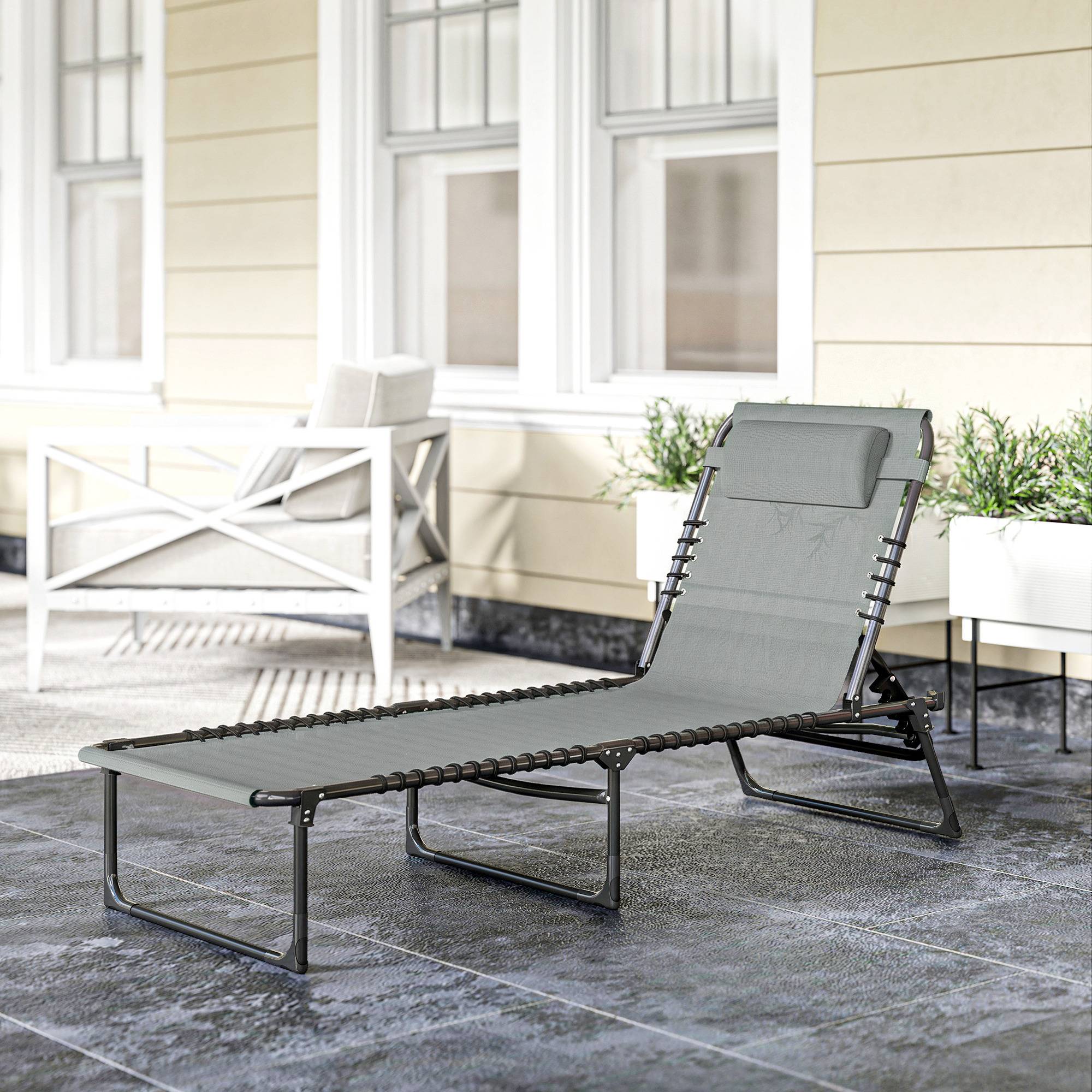 Outsunny - Bain de soleil pliable - Acier - 189x58x30cm - Gris - Outsunny - Image 4