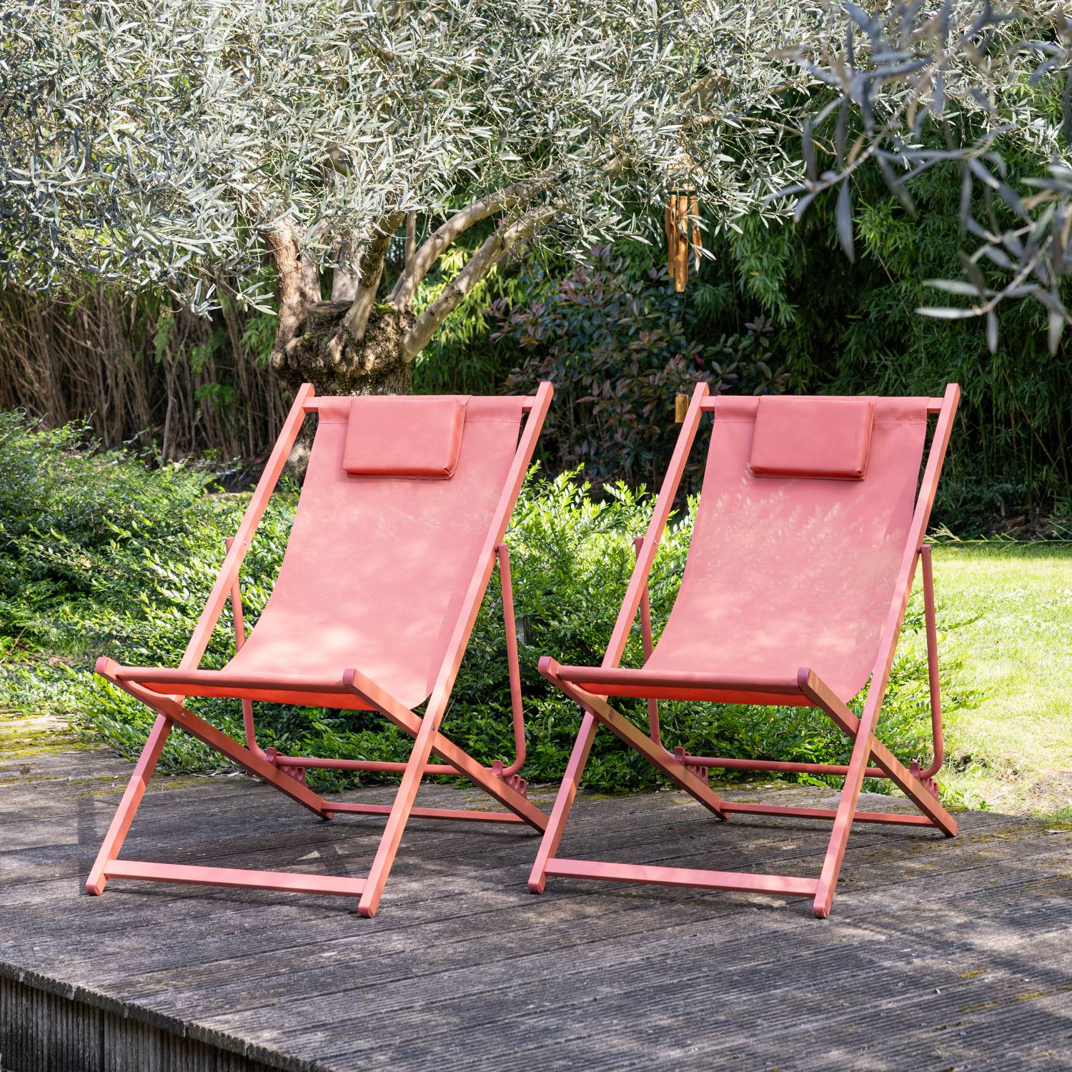 Happy Garden - Lot de 2 chiliennes CYPRUS - textilène terracotta/structure terracotta - HAPPY GARDEN - Image 2